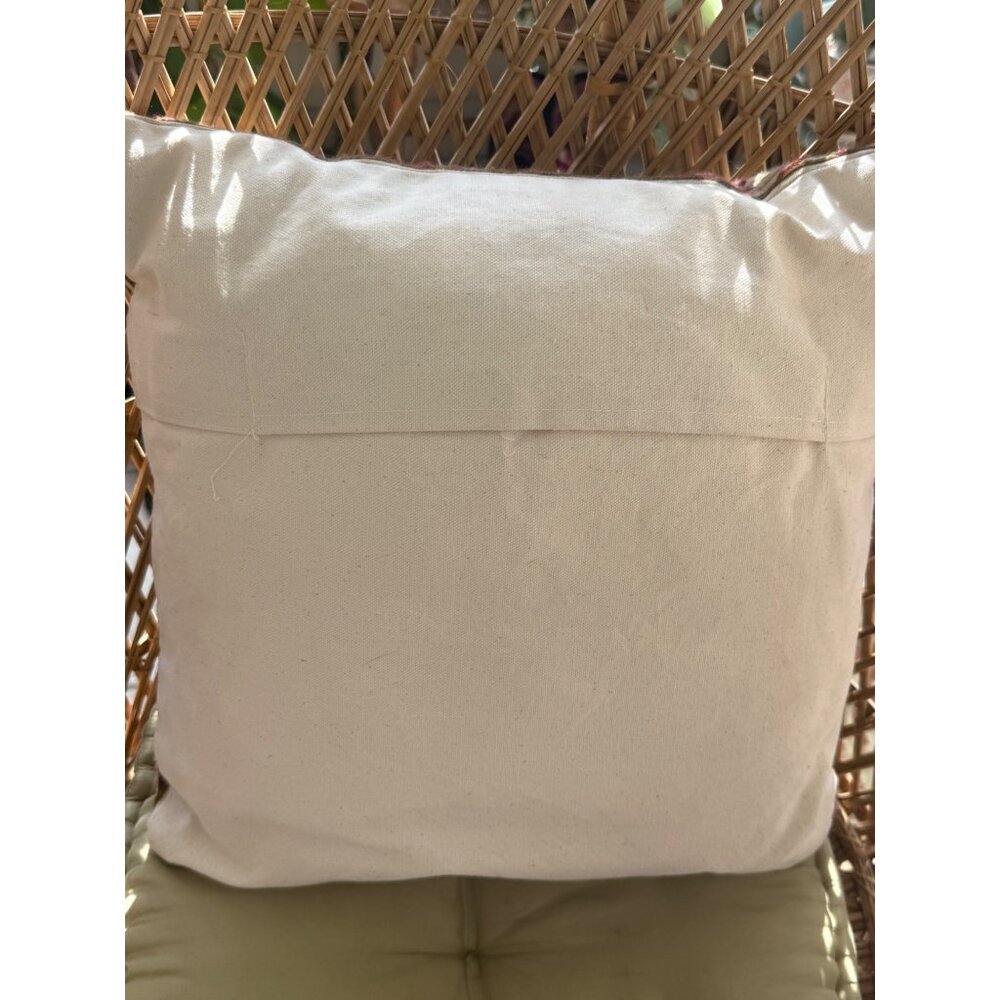 Vintage 80s Floral Wool Crewel Chainstitch Embroidery Accent Pillow 15x16" - Picture 7 of 10